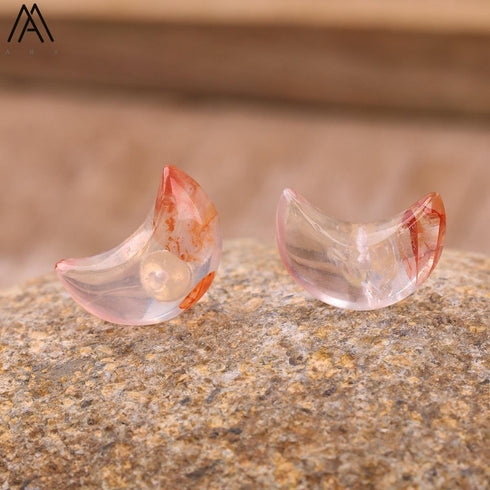 Natural Stone Moon Stud Earrings